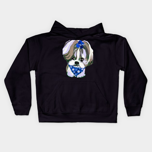 Shih Tzu Dog’s Cute Portrait in Digital Pop Art Style Kids Hoodie by Shadesandcolor